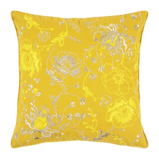 Kissenhülle-gelb-silber-bestickt-Blumen