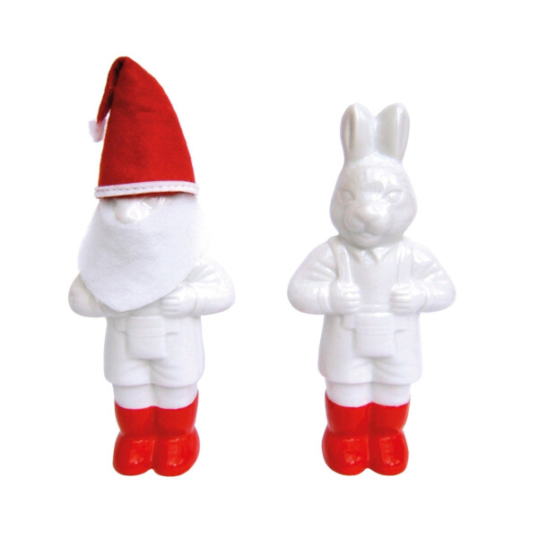 Hase-Weihnachtsmann-rote mütze-weiss-Keramik-rote Stiefel