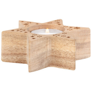 Teelichthalter-Kerze-Holz-Stern