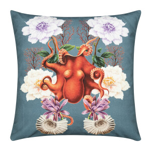 Kissenhülle-Octopus-Blumen-blau-orange